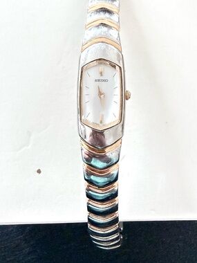 Seiko Two-Tone Silver and Gold Women's Bracelet Watch with White Dial